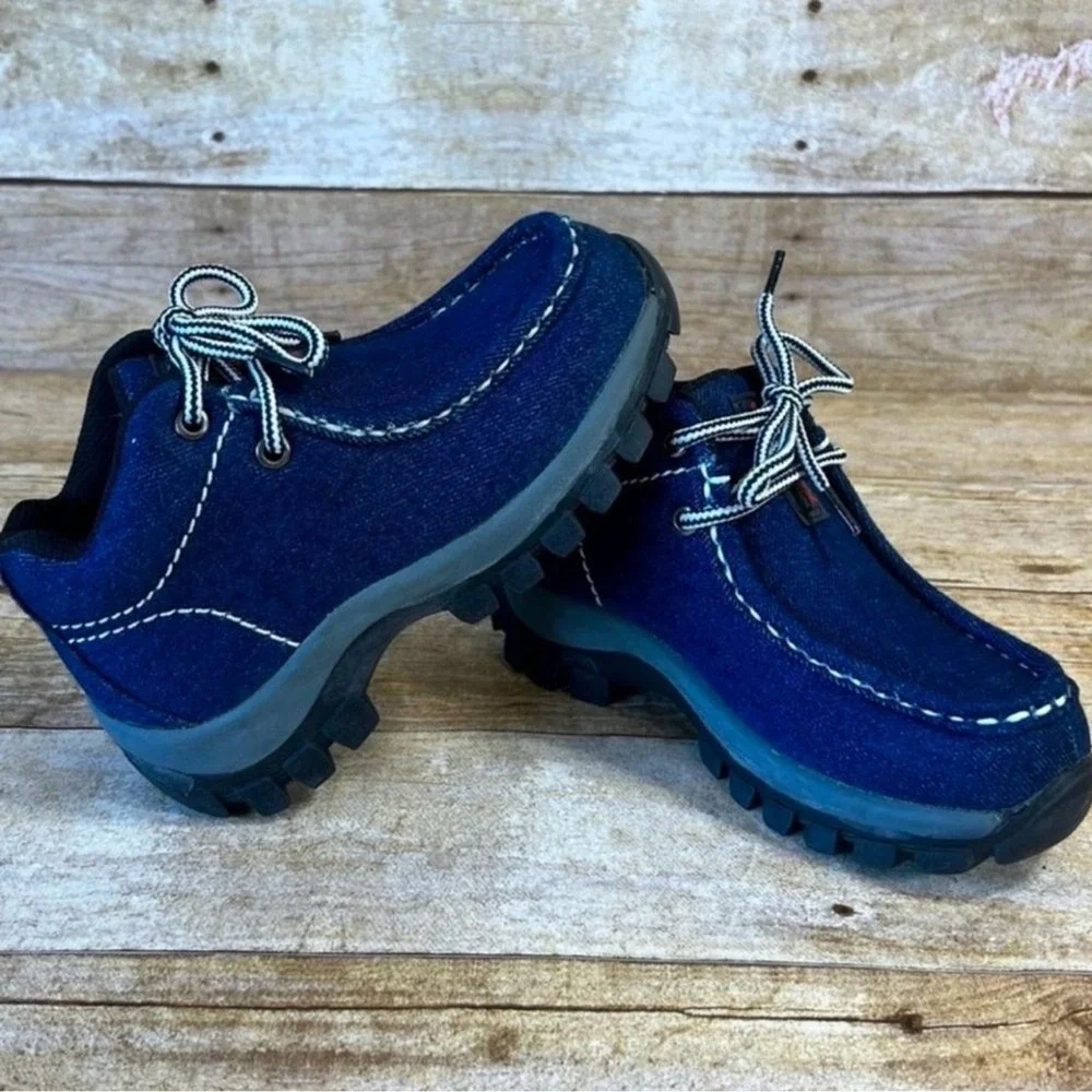 Redhawk Kids Denim Moc Toe Boots Dark Blue Lace Up Shoes Size 10.5‎
